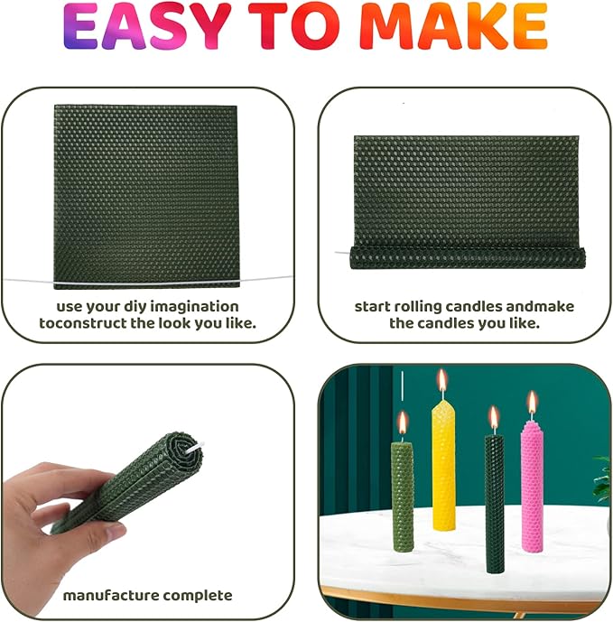 Nafziger 24 Pack 8x8 Inch Beeswax Sheets for Candle Making Kit Starter, Kids & Adults DIY Craft Gift