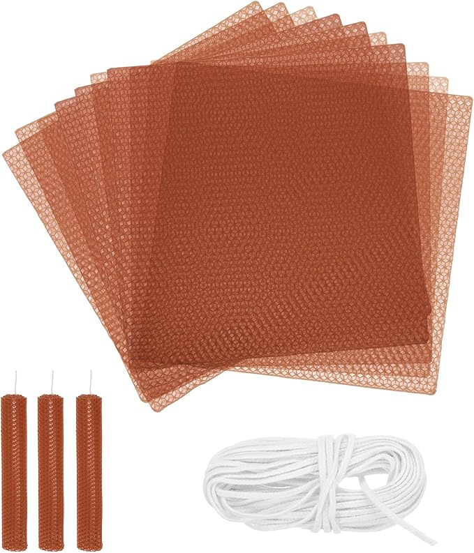 MECCANIXITY Beeswax Candle Making Kit,8x8 Inch 10pcs Dark Brown Beeswax Candle Sheets with 1pcs Cotton Wick for DIY Craft Gift Making