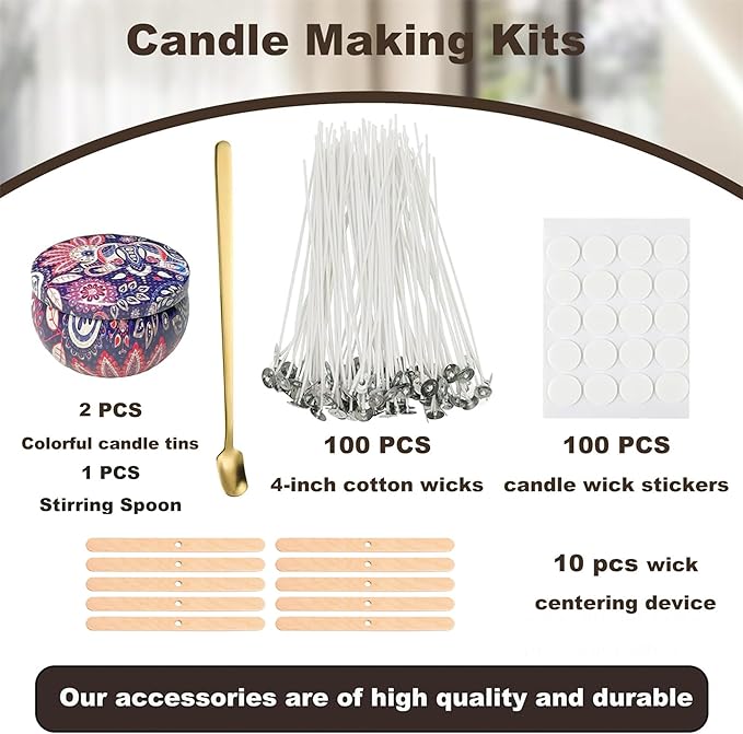 1.2L Candle Making Pouring Pot Wax Pitcher Wax Pouring Pot Candle Making Pitcher with Heat-Resistant Handle and Dripless Pouring Spout Design with Candle Jars, Wicks, Stickers and Wicks Holders