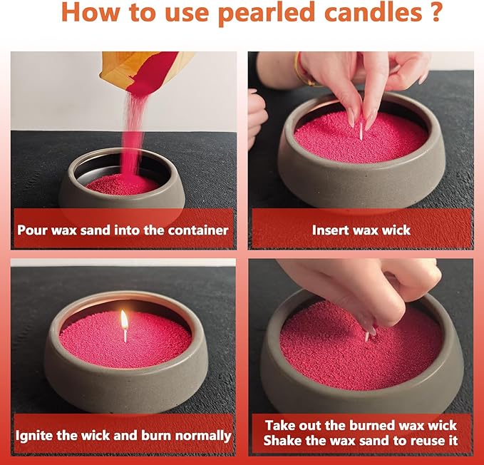DRMAISON Pearled Candle Wax Sand DIY Kit - 17.6 oz, Bright Red, Non-Toxic&Smoke-Free, Refillable with 30 Wicks, Long-Lasting Flame, Highly Customizable for Wedding, Party&Holiday Decor