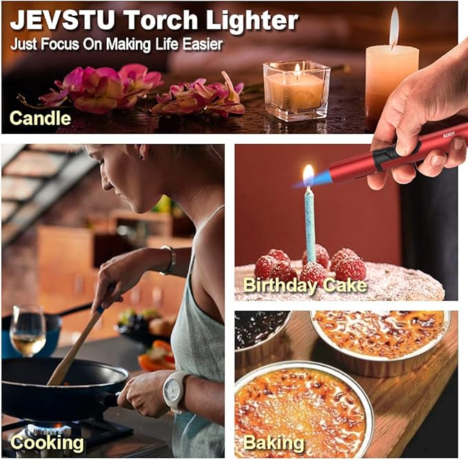 Butane Torch, 6-inch Refillable Pen Lighter with Adjustable Jet Flame for Grill BBQ Candle Camping (Gas Not Included) - RED