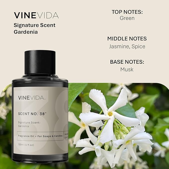 VINEVIDA [4oz] Gardenia Fragrance Oil for Candle Making and Soap Making - Premium Candle Scents for Soy Candles