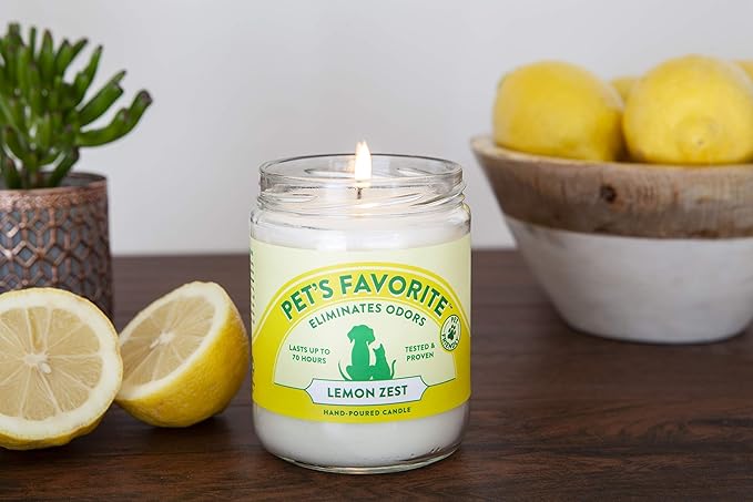 Pet's Favorite Pet Friendly Candles with a Natural Fiber Wick, Clean Burning Long Lasting with a 70 Hour Burn Time, Lemon Zest Pack of 2