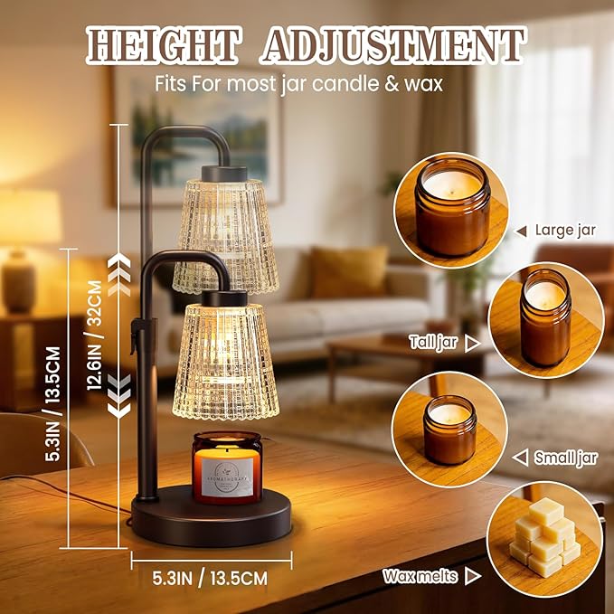 hyrion Candle Warmer Lamp with Timer, Dimmer Adjustable Height Wax Melter Warmer for Scented Jar Candles, Flameless Candle Melter Lamp for Home Decor, Birthday Gifts for Women Mom (2 Bulbs Included)
