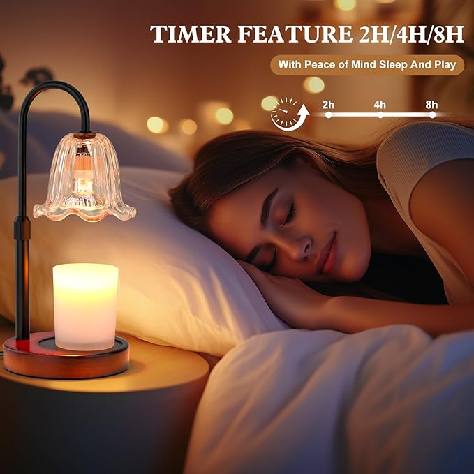 Candle Warmer Lamp Electric Timer: Dimmable Candles Warming Lamps - Height Adjustable Burner Jar - No Flame Scented Melts Wax - All Candle Jars Home Decor Table Light