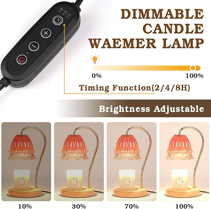 Flower Candle Warmer Lamp with Timer, Wax Warmer, Height Adjustable, Birthday Gifts for Women, Mom, Sister, Candle Lamp Warmer, Electric Dimmable Candle Warmer, Vintage Home Decor