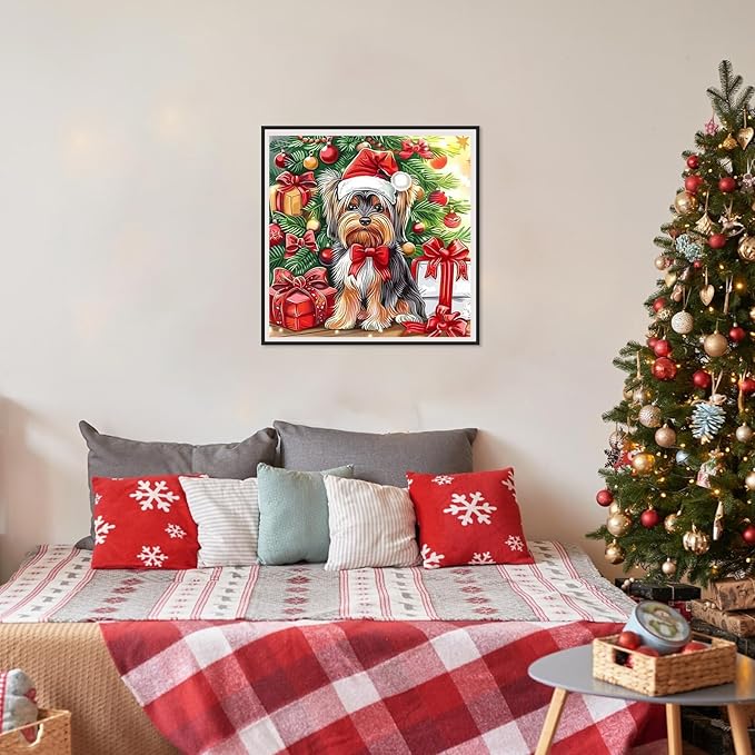 SENQAO Golden Retriever Diamond Art Kits for Adult, Christmas Diamond Painting Kits for Beginners, DIY Full Drill Winter Holdiay Rhinestone Diamond Dots Gem Painting Art Craft Home Decor 12 x12 Inch