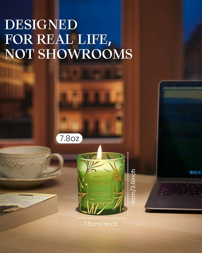 M&SENSE Citronella Candles Outdoor, 42 Hours Burn Natural Citronella Oil Soy Candle for Patio Camping, 8.1oz Long Lasting Lemongrass Summer Candles for Indoor Home Scented