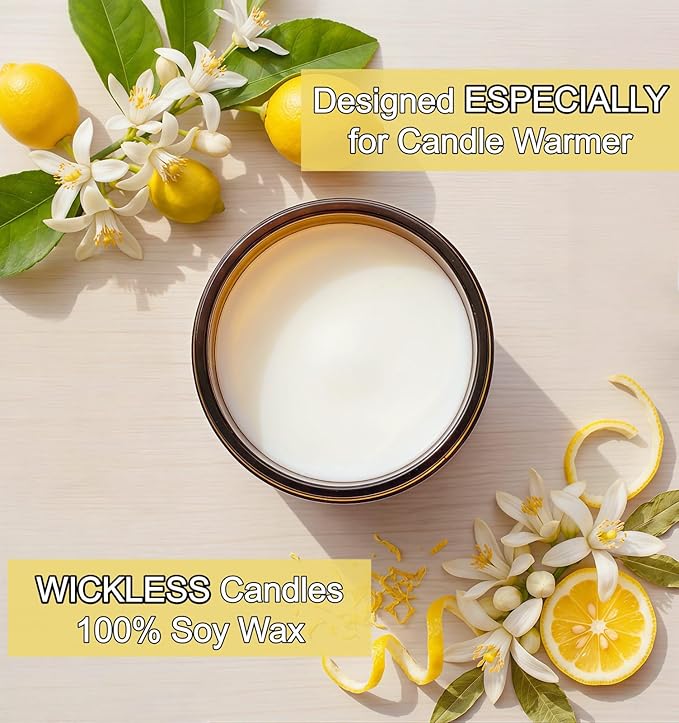 VOHO Lemon Wickless Candles for Candle Warmer Lamp, 9oz Soy Candle with Stirring Spoon & Lid, Wickless Lemon Aroma Ideal for Candle Lamp, Candles Gifts for Housewarming, Birthday, Summer Home Decor