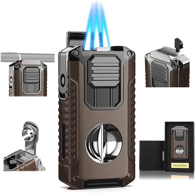 5-in-1 Torch Lighter with Triple Jet Flame, Built-in Tool, Punch, Holder, and Draw Enhancer Tool, Windproof Cool Lighters with Gift Box for Men, Refillable Butane Lighter for Candle, Travel