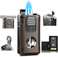 5-in-1 Torch Lighter with Triple Jet Flame, Built-in Tool, Punch, Holder, and Draw Enhancer Tool, Windproof Cool Lighters with Gift Box for Men, Refillable Butane Lighter for Candle, Travel