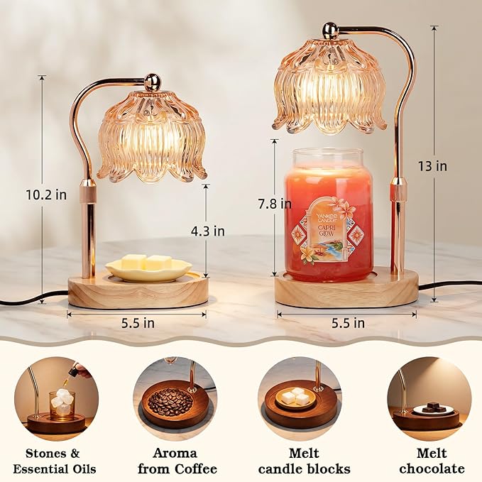 Funistree Candle Warmer Lamp for Yankee Jar Candles, Height Adjustable Candle Warming Lamp with Timer, Birthday Gifts for Women Her Wife, Mom Gifts, House Warming Gift New Home Decor