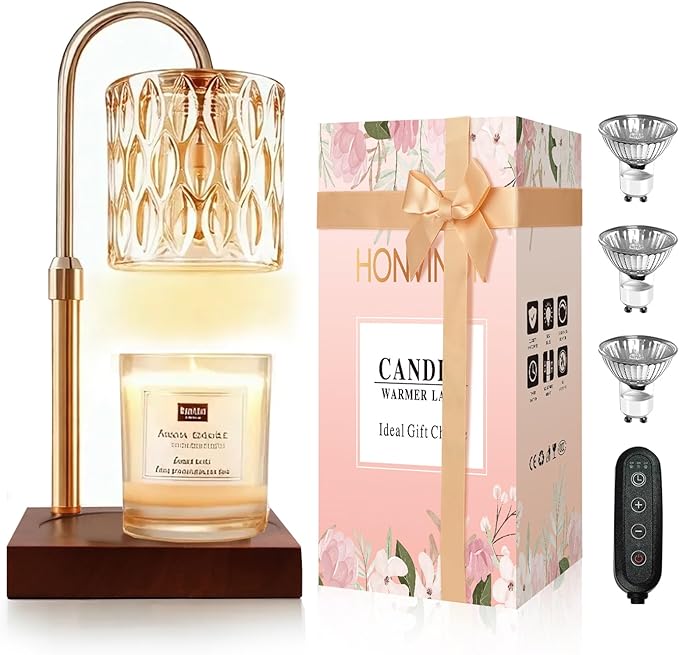 Candle Warmer Lamp, Candle Warmer Light with Timer & Dimmer, Candle Warmer Lamp Adjustable Height, Compatible with Jar Scented Candles, Candle Warming Lamp with 3 Bulbs for Home Decor