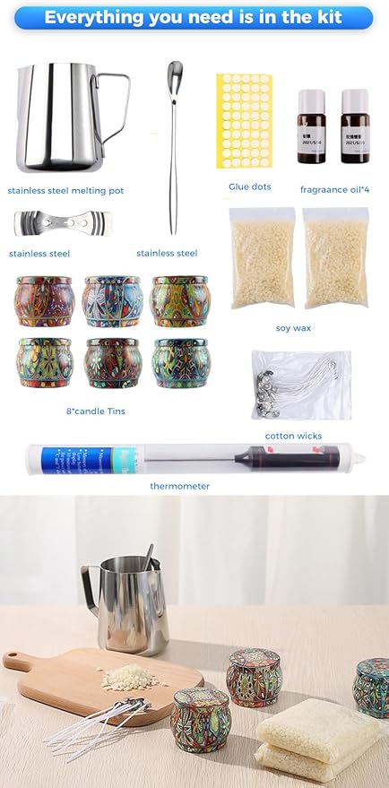 Homemade Soy Candle Making Kit - Complete Set - Soy Wax, 6 Candle Jars, 3 Delightful Scents - Perfect for Home Decor - DIY Beginner Scented Candle Making Kit