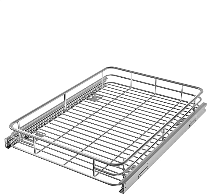 JOWBOOW Cabinet Pull Out Shelves (17" W x 21" D), Heavy-Duty Premium Collection Slide Out Shelves, Metal Roll Out Shelves for Kitchen Cabinets, Anti-Rust Chrome Finish