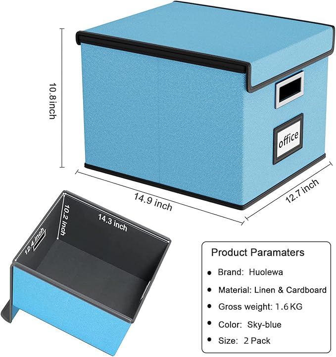 Huolewa Decorative File Organizer Document Storage Boxes with Lids, Linen Hanging Filing Storage Boxes, Decorative Home/Office Filing System for File and Folders Storage
