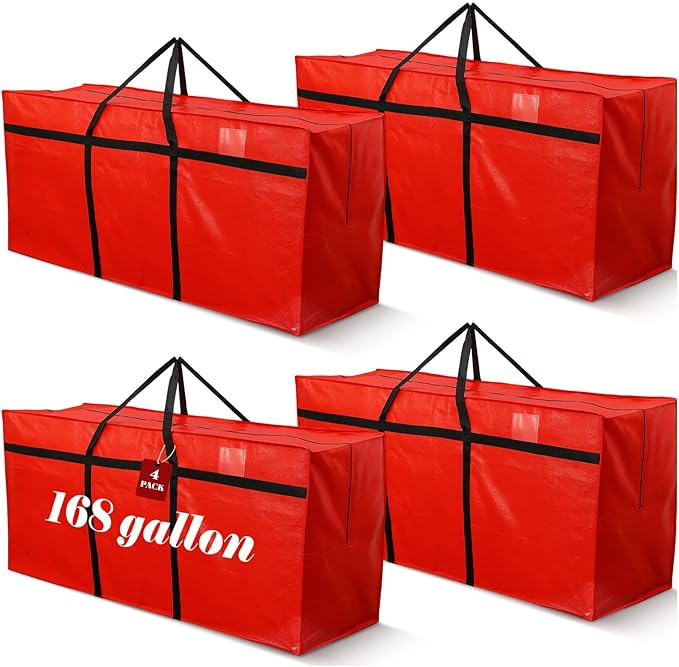 Windyun 4 Pack 168 Gallon Extra Large Moving Bags XXL Heavy Duty Storage Bag with Strong Zipper Handle Jumbo Big Tote Box Foldable for College Dorm Travel Clothes Duffle Blanket Pillow(Red)