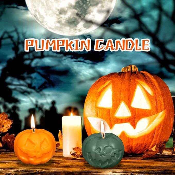2 Pcs Pumpkin Candle Mold Halloween Resin Casting Silicone Mold for DIY Aromatherapy Candles Wax Plaster Polymer Clay Decoration
