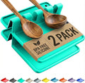 Cooler Kitchen Aqua Green Silicone Spoon Rest for Stove Top with Drip Pad (Two Pack) - Heat-Resistant, BPA-Free Utensil Rest & Spoon Holder for Kitchen Counter - Grill Utensil Holder for Spatulas