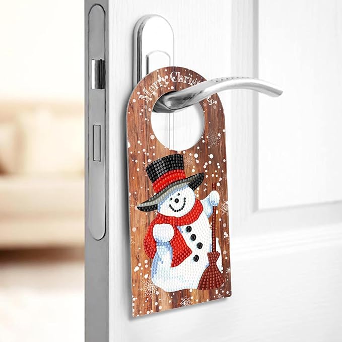 Diamond Art Wood Christmas Door Knob Hanger Sign DIY Kits 5D Diamond Art Painting Christmas Snowman Doorknob Hanging Decorations Special Shaped Beads Paint by Number Mosaic Home Room Front Door Decor