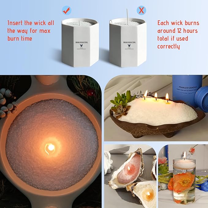 Pearled Candle 18 Oz with 30 Wicks - Unscented Sand Candles White Refillable Wax Lasts up to 120 Hours - Smooth and Clean Burning for Candle Making