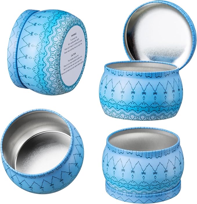 Domivirgo Candle Tins with Lid,16pcs 8 Designs Tinplate Cans with Wicks, Wick Holders, Wick Stickers for Candle Making(2.5oz X 8 PCS &4.5oz X 8 PCS)