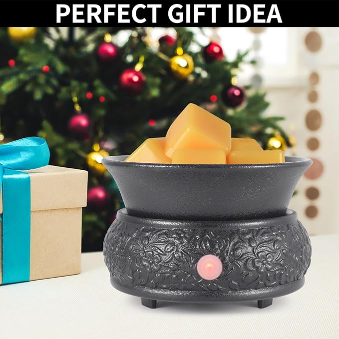 mocosa Wax Melt Warmer Ceramic Wax Warmer,3-1 Candle Wax Warmer for Scented Wax Burner Electric Wax Melter as Gifts for Moms Grandma Women Girls(Black)