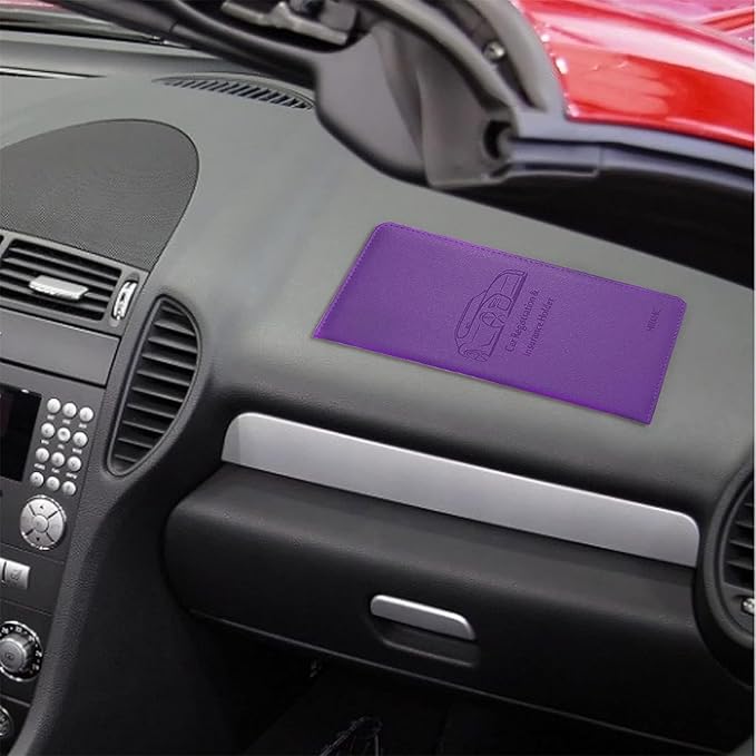 Car Registration and Insurance Card Holder - Leather Vehicle Glove Box Automobile Documents Paperwork Wallet Case Organizer for ID, Driver's License, Key Contact Information Cards - Men&Women