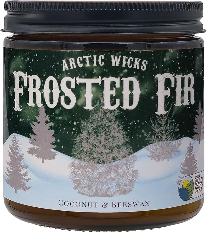 Arctic Wicks Handcrafted Candles | Non Toxic Coconut Beeswax Candles 16oz Double Wick | 100% USDA Certified Biobased, Handmade, Premium Waxes, Non-Toxic (Frosted Fir, 16oz Amber Jar)
