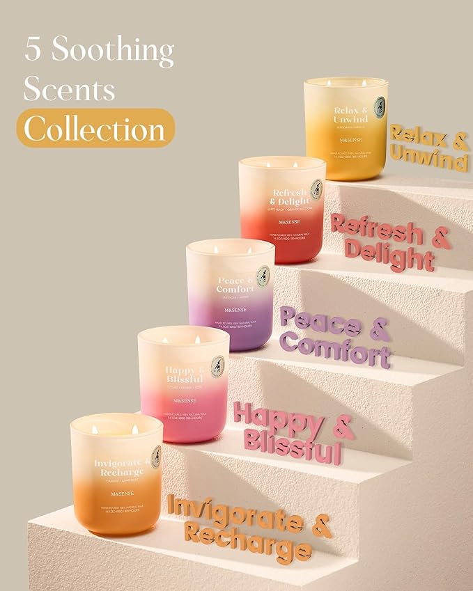 M&SENSE Orange Grapefruit Candle for Home Scented, 14.1oz Non Toxic 80 Hours Long Lasting Natural Soy Wax 2 Wick Aromatherapy Candle for Bath Bedroom, Spiritual Healing Gifts for Housewarming