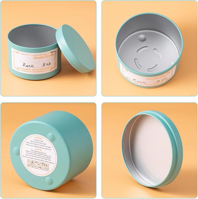 MeiGlow Empty Candle Tins for Making Candles, 24 Pack(12 Colors) 8 oz with Lids, Cotton Wicks, Wick Stickers, Holders, Labels, Pink Ribbon and Transparent Bags (8 oz)