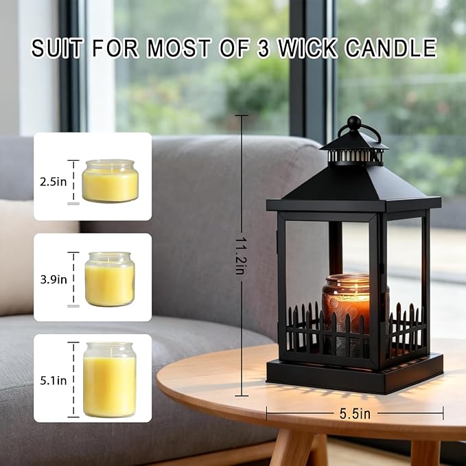 Candle Warmer Lamp with Timer,Compatible with 3 Wick Candles Jars,Dimmable Farmhouse Candle Lamp Warmer,Lantern Candle Warmer Lamps Fully Enclosed and Hanging Up Designed