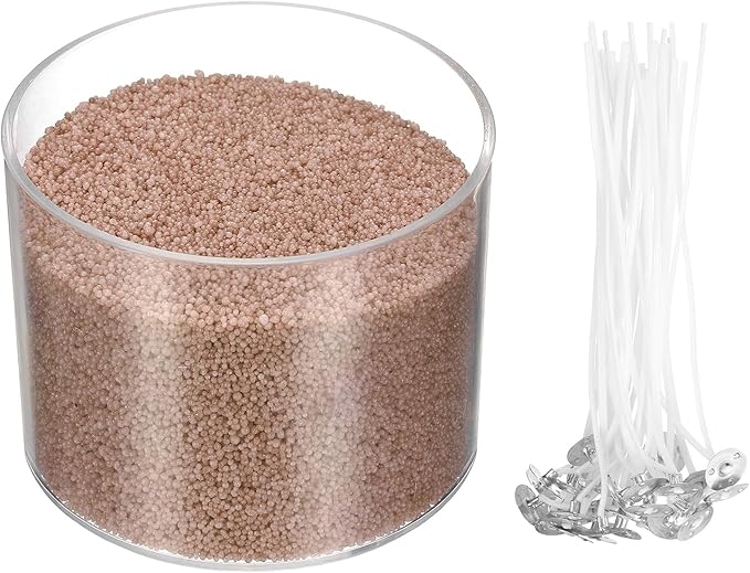 MECCANIXITY Pearled Sand Candles with 30 Pcs Wicks 14Oz / 400g Candle Beads Refillable Powder Sand Wax Making Kit for Thanksgiving Christmas Wedding Party DIY Home Crafts, Brown