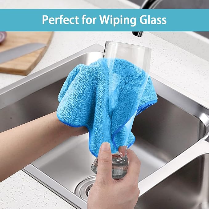 HOMEXCEL Blue Microfiber Cleaning Cloth 100 Pack, Microfiber Towel for Cars, Lint Free, Scratch-Free, Highly Absorbent, and Cleaning Rags for House, Window and Glass, Cars, TV Screen 11.5 X11.5 inch