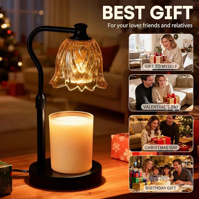 Candle Warmer Lamp with Timer and Dimmer, Adjustable Height Candle Warmer with 2 Bulbs for Living Room Bedroom Home Room Decor, Gift for Women, Metal Base