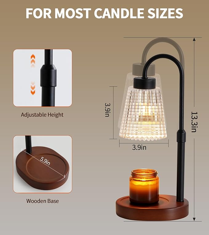 MEIXISUE Black Candle Warmer Lamp WithTimer and Dimmer,Fragrance Electric Wax Melt Warmer with 2 Bulbs,Scented Jar Lamp,Mother's Day/Birthday/Christmas Gifts for Mom/Wife,Home Decor,Adjustable Height