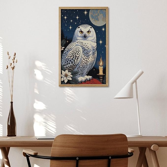 KIVJMSIDJA Snowy Owl & Candle Glow - Winter Night Scene Diamond Art Kits for Adults for Beginners, 5D Full Diamond Art Paint 12"x20"