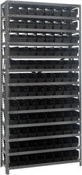 Quantum Storage Systems 1875-103BK Steel Shelving Unit with 4" Shelf Bins, 18" D x 36" W x 75" H, Black