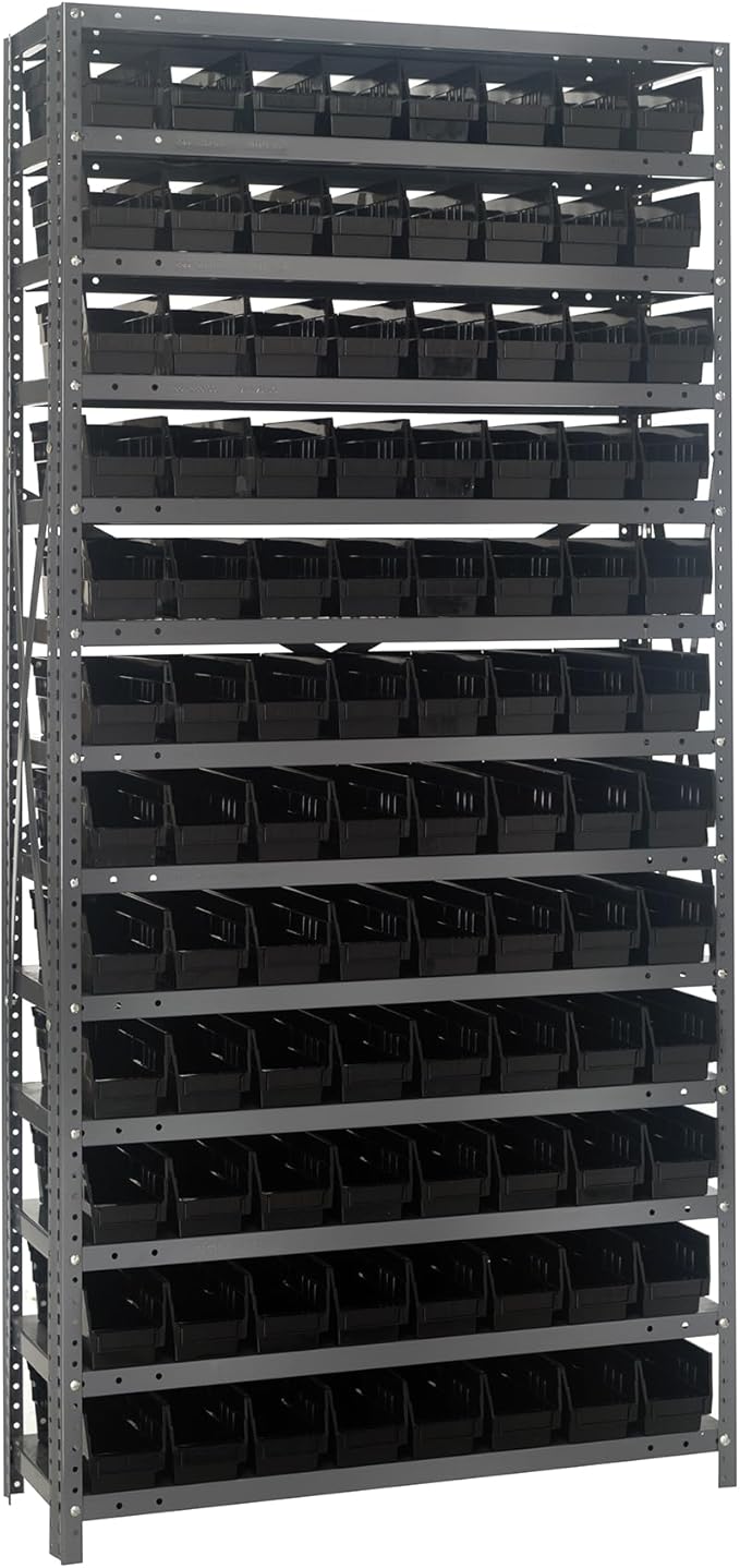 Quantum Storage Systems 1875-103BK Steel Shelving Unit with 4" Shelf Bins, 18" D x 36" W x 75" H, Black