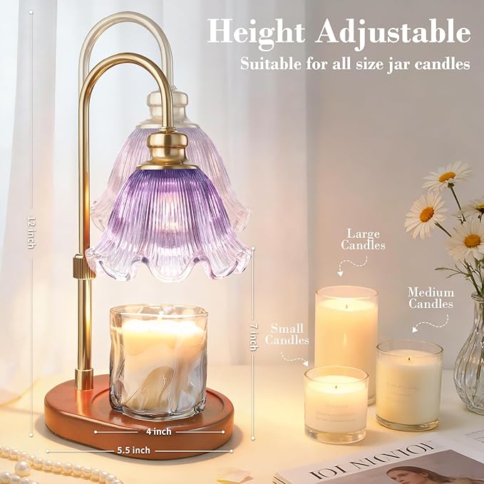 Candle Warmer Lamp with Timer: Birthday Gifts for Women, House Warming Gifts New Home Decor – Height Adjustable Candle Lamp for Mom, Anniversary - Walnut Solid Wood Base, with 2 Bulbs