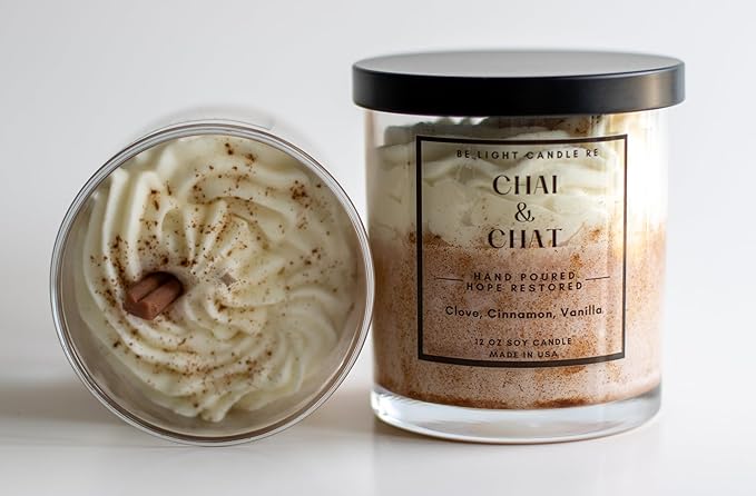 Cinnamon Candle | Purpose-Driven Soy Candles | 12oz Dessert Candle | Gifts for Women | Starbucks | Brown | Mother's Day Gift for Women | Be Light Candle RE (Chai & Chat)