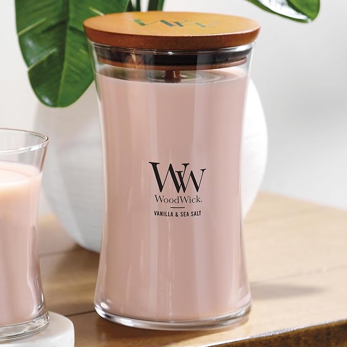 WoodWick Vanilla Sea Salt Large Hourglass Candle Premium Soy and Paraffin Wax Blend Pluswick Innovation Wood Wick