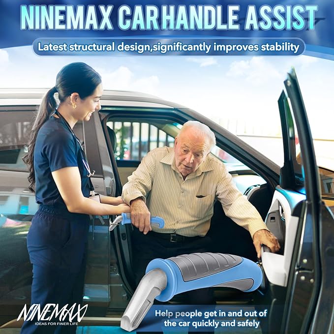 NINEMAX Car Door Handle for Elderly Car Handle Assist Support, Auto Grab Handles, Portable Car Door Cane for Seniors, Handicap (Black, Light Blue 1 pc)