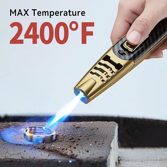 Torch Lighter, Butane Lighter, Adjustable Big Jet Flame Butane Torch, Windproof Refillable Gas Long Torch Lighter with Safety Lock for Candle Grill Camping BBQ Kitchen Soldering, Gas Not Included