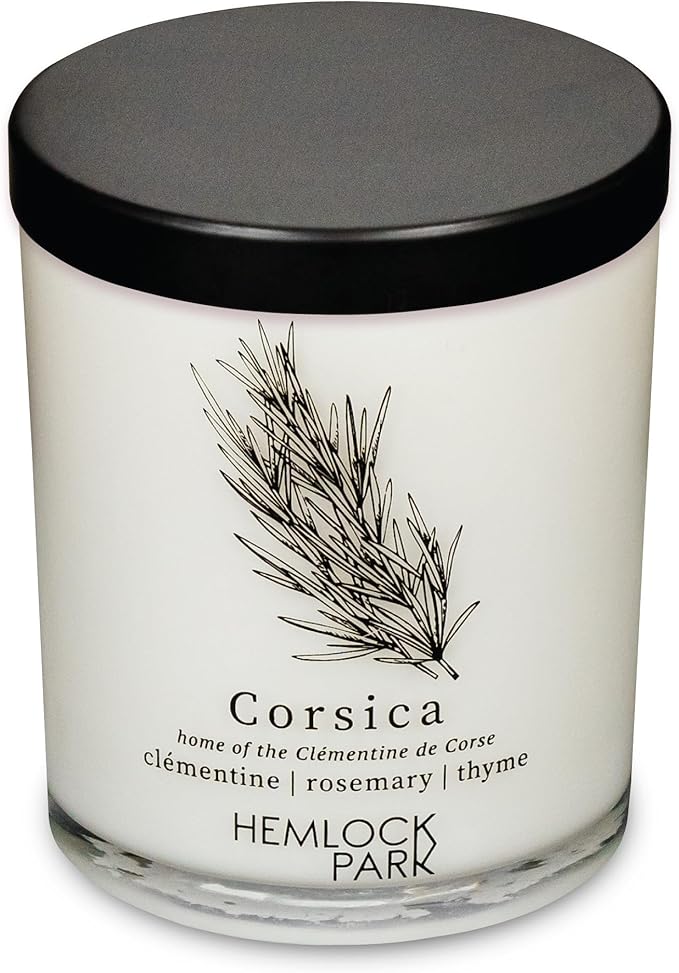 Hemlock Park Travel Inspired Passport Crackling Wood Wick Candle Handcrafted with Natural Plant-Based Coconut Wax (Standard 7.2 oz, Corsica | Clémentine, Rosemary, Thyme)