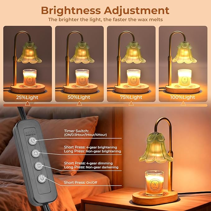 Candle Warmer Lamp with Timer Dimmable, Wax Melt Warmer Adjustable Height, Flower Warmer Lamp with 2 Bulbs for Jar Candles, House Warming New Home Decor, Gift for Mom Women (Green)