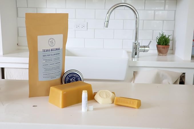 The Beeswax Co Pure Texas Beeswax Block - Ultra Clean - Naturally Filtered & Honey Scented - Premium Food Grade Yellow Bees Wax for Candles, Butcher Blocks, Etc - Organic Bee Wax Bars - 5lb