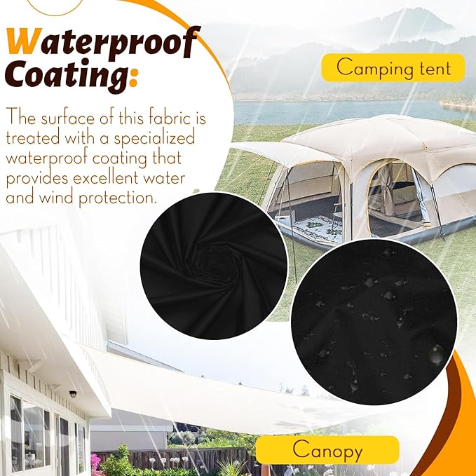 Vonty Waterproof Fabric Ripstop Nylon Fabric by The Yard - 60 Inch Wide(3 Yard), Water Proof Black Fabric Lightweight Kite Fabrics for Tent Bag Tarp DIY Craft Travel Outdoor