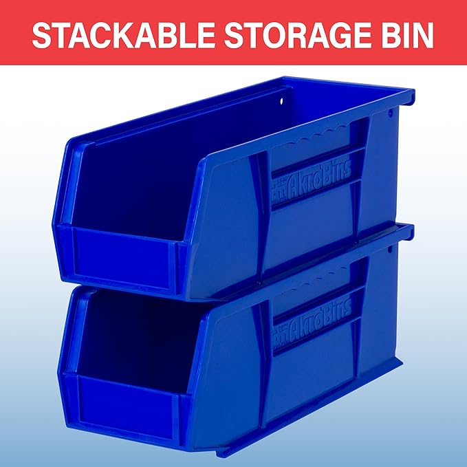 Akro-Mils 30224 AkroBins Plastic Storage Bins, Space-Saving Stackable Bins for Garage, Pantry, Craft Organization, 11" L x 4" W x 4" H, Stone, 12-Pack