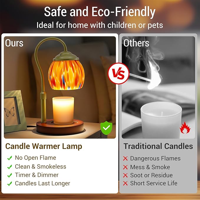 Stained Glass Candle Warmer Lamp with Timer Dimmer, Height Adjustable Candle Warmer with 2 Bulbs, Wax Melt Warmer for Scented Jar Candle, Valentine's for Women,Mom,Her